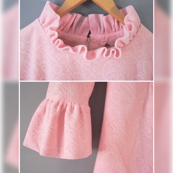 SOLD- Vintage 1960s Pink Paisley Lace Retro Dress - Picture 2 of 7